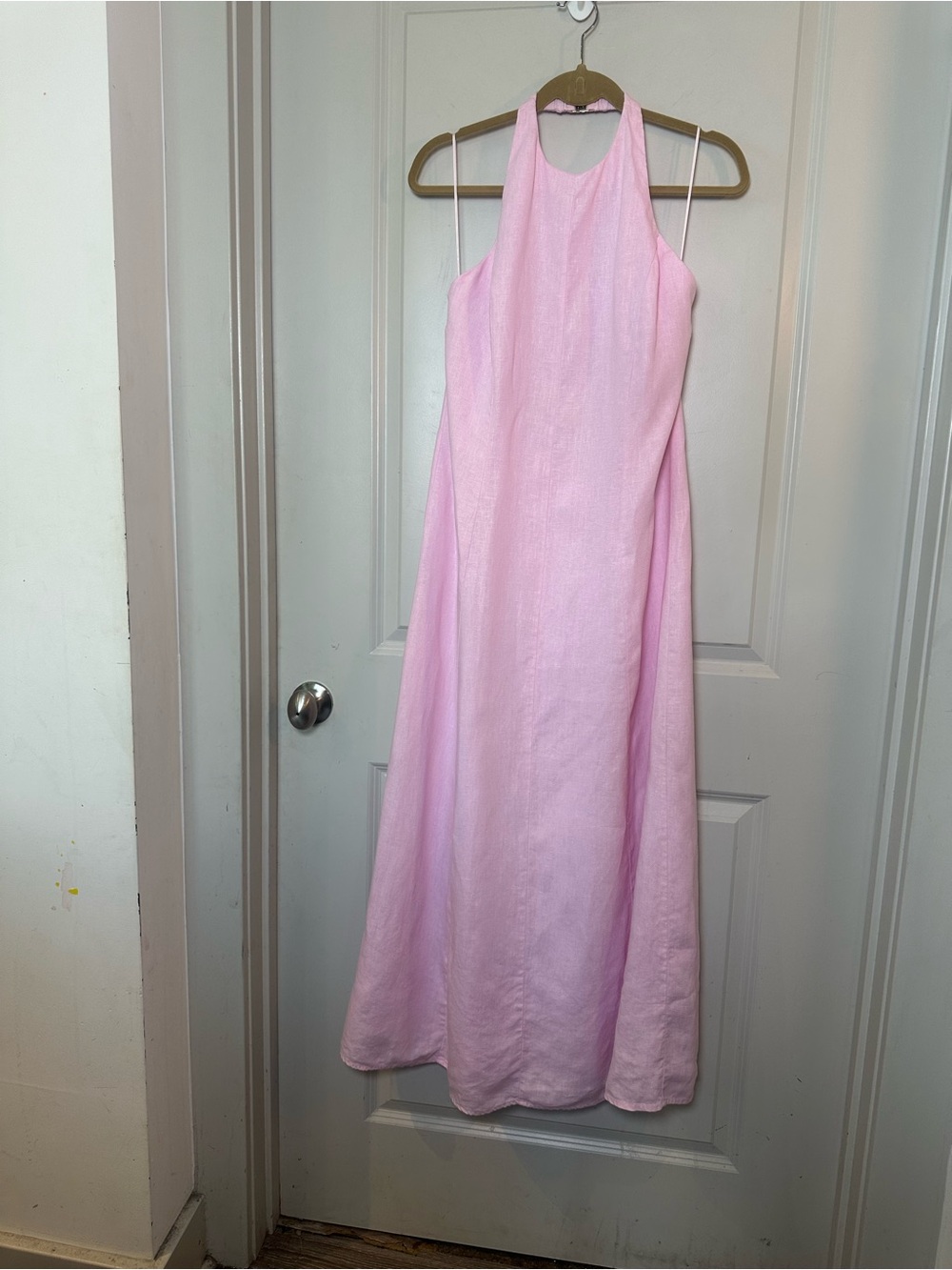 NWOT Abercrombie &Fitch Premium Linen High-Neck Maxi Dress in Light Pink Large P - Picture 4 of 12